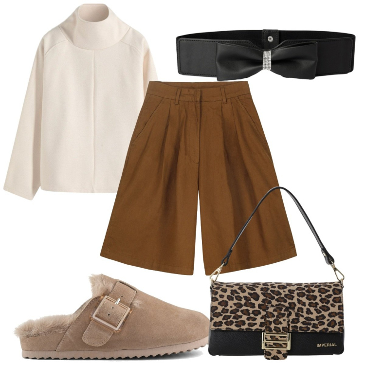 Outfit donna - Total look #2261964. Stile Trendy per Tutti i giorni. Abbinamento con maglieria, cinture, borse a spalla, sabot, bermuda.