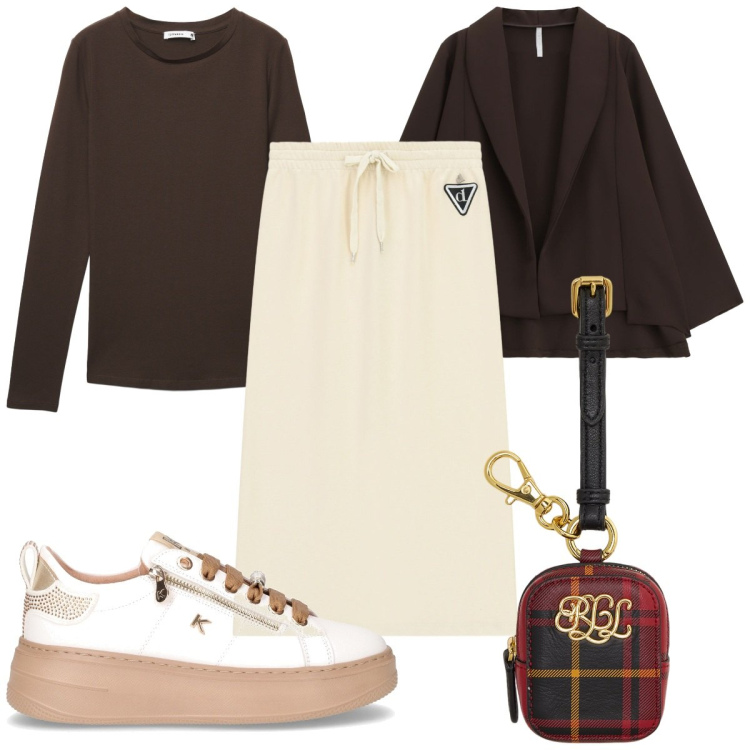 Outfit donna - Total look #2261995. Stile Basic per Tutti i giorni. Abbinamento con t-shirt, blazer, gonne longuette, pochette, sneakers.
