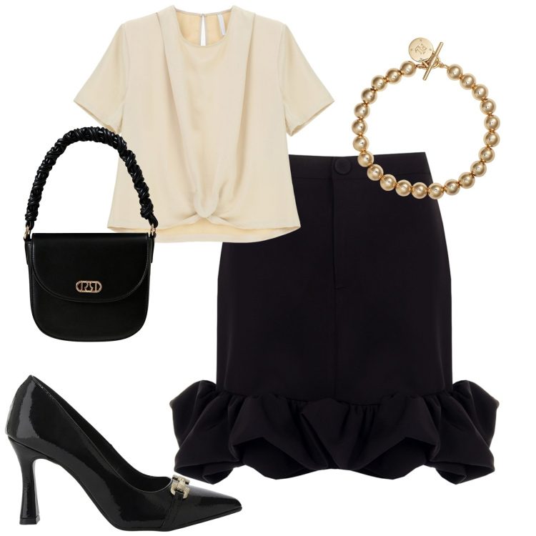 Outfit donna - Total look #2262003. Stile Romantica per Serata fuori. Abbinamento con minigonne, borse a mano, bluse, décolleté, braccialetti.