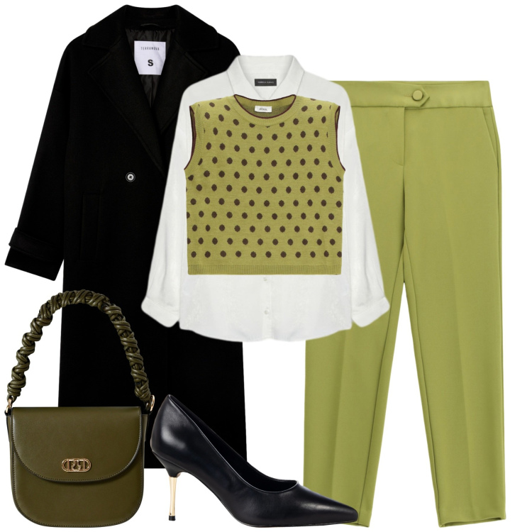 Outfit donna - Colori vivaci. Stile Urban per Tutti i giorni. Abbinamento con cappotti, maglieria, décolleté, borse a mano, pantaloni, camicie.