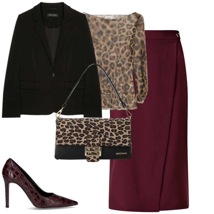Outfit donna - City. Stile Glamour per Serata fuori. Abbinamento con gonne, borse a spalla, top, décolleté, blazer.