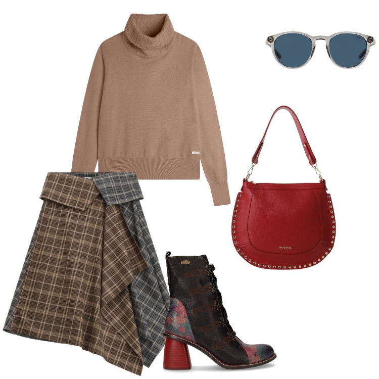Outfit donna - Total look #2262011. Stile Vintage retrò per Tutti i giorni. Abbinamento con minigonne, borse a spalla, maglieria, occhiali da sole, stivaletti.