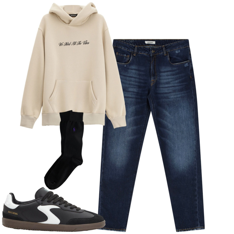 Outfit uomo - Total look #2262022. Stile Casual per Tutti i giorni. Abbinamento con sneakers, jeans dritti, felpe con cappuccio, calzini.