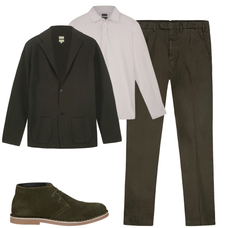 Outfit uomo - Ottobre. Stile Urban per Tutti i giorni. Abbinamento con giacche, pantaloni, stivali e stivaletti, polo.