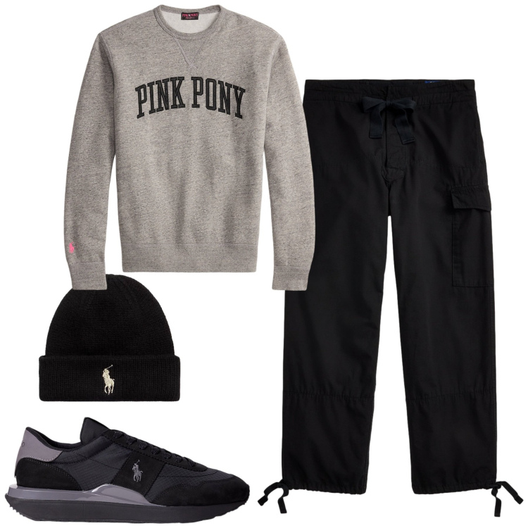 Outfit uomo - Ottobre. Stile Casual per Tutti i giorni. Abbinamento con berretti, sneakers, pantaloni cargo, felpe.