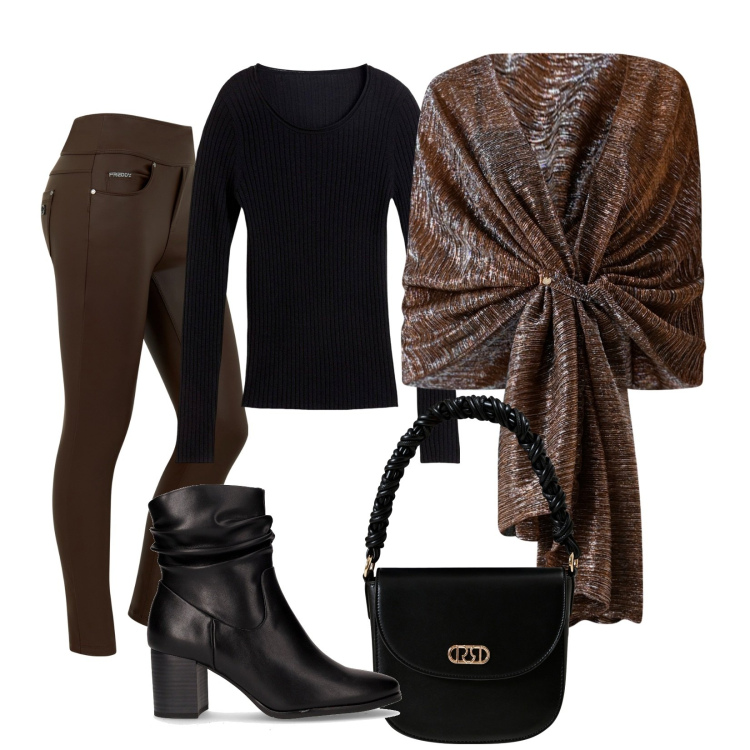 Outfit donna - Nelle tonalità del marrone. Stile Casual per Tutti i giorni. Abbinamento con maglieria, stole, borse a mano, jeans skinny, stivaletti.