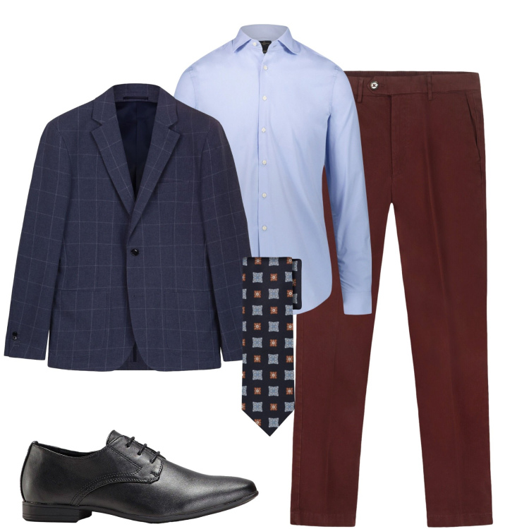 Outfit uomo - City. Stile Business/Elegante per Tutti i giorni. Abbinamento con scarpe stringate, camicie, giacche, cravatte, pantaloni chino.