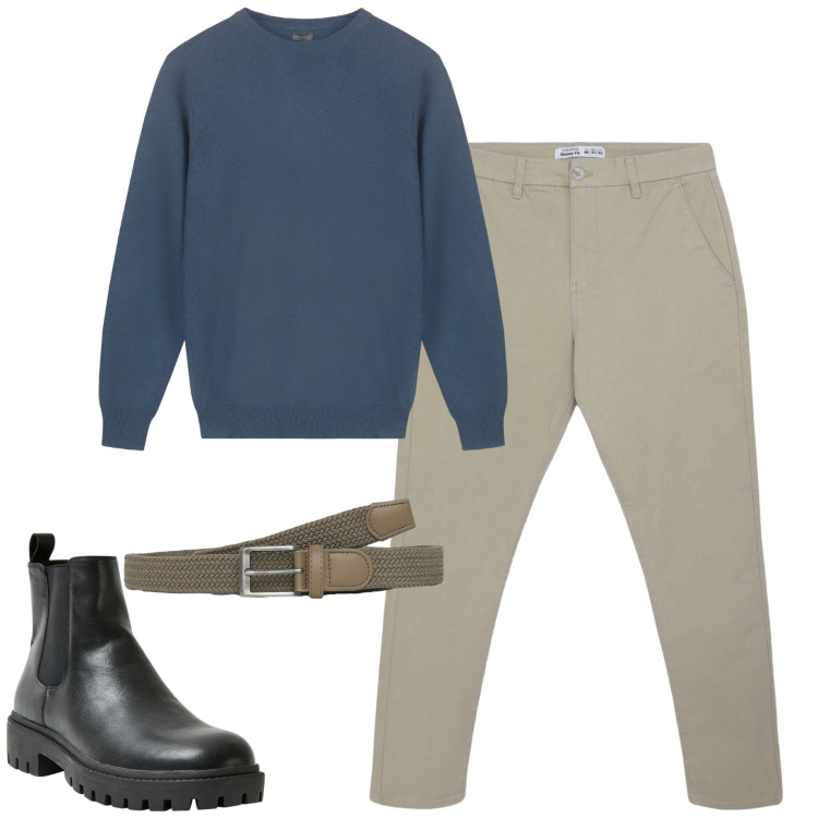 Outfit uomo - Total look #2262059. Stile Urban per Tutti i giorni. Abbinamento con stivali e stivaletti, pantaloni chino, cinture, maglieria.