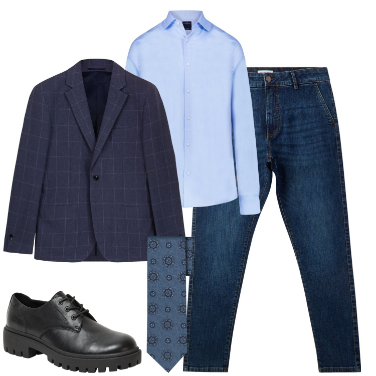 Outfit uomo - Ottobre. Stile Business/Elegante per Tutti i giorni. Abbinamento con scarpe stringate, jeans skinny, camicie, giacche, cravatte.