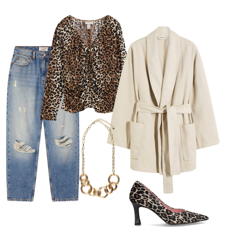 Outfit donna - Look accattivante. Stile Chic per Ufficio. Abbinamento con maglieria, blazer, jeans mom, collane, décolleté.