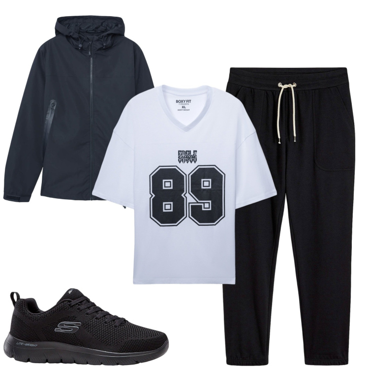 Outfit uomo - Total look #2262067. Stile Casual per Tutti i giorni. Abbinamento con pantaloni sportivi, sneakers, giacche sportive, t-shirt.