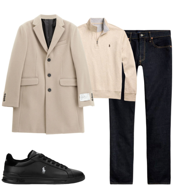 Outfit uomo - Total look #2262077. Stile Urban per Tutti i giorni. Abbinamento con cappotti, jeans, sneakers, pullovers.