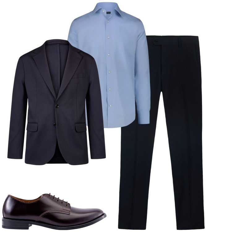 Outfit uomo - Business. Stile Business/Elegante per Tutti i giorni. Abbinamento con pantaloni, giacche, scarpe stringate, camicie.