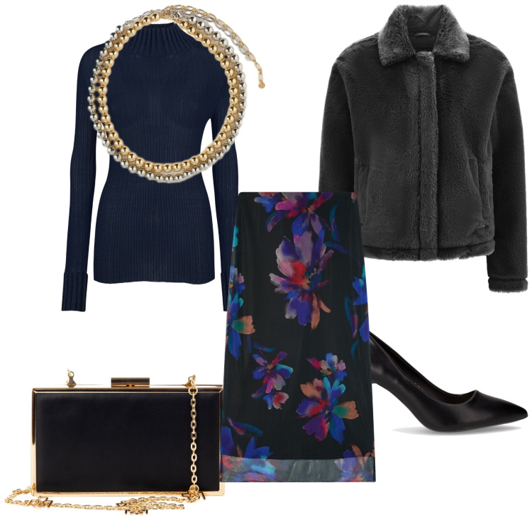 Outfit donna - Ristorante d ufficio. Stile Bon Ton per Ufficio. Abbinamento con gonne lunghe, pochette, cappotti, maglieria, décolleté, collane.