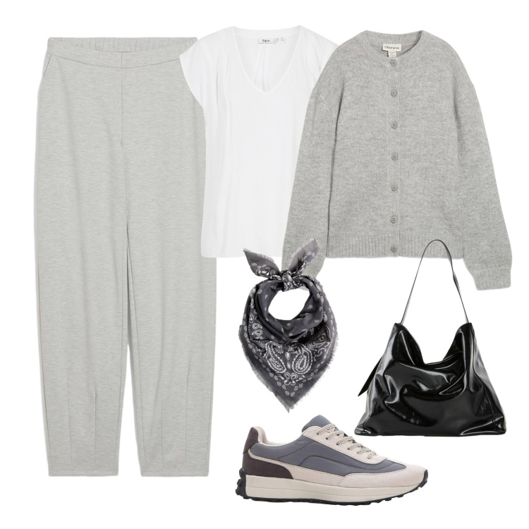 Outfit donna - Preferiti d\'autunno!. Stile Urban per Tutti i giorni. Abbinamento con pantaloni, cardigans, sneakers, bluse, shopping bag, foulard.