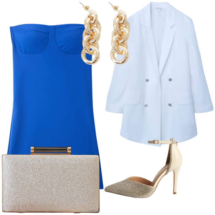 Outfit donna - Amica della sposa. Stile Glamour per Cerimonia. Abbinamento con blazer, décolleté, vestiti, clutch, orecchini.