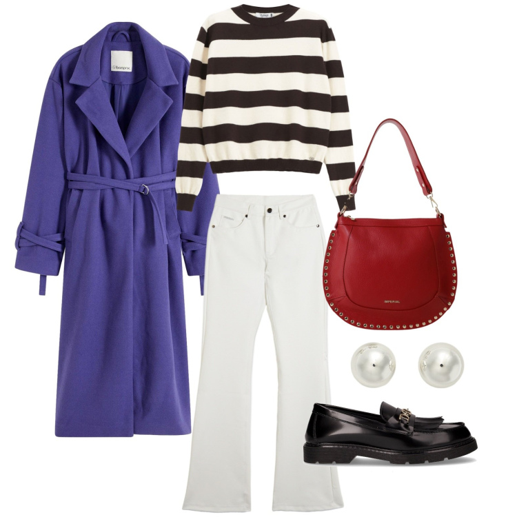Outfit donna - WINTER BRIGHT autumn edition. Stile Casual chic per Tutti i giorni. Abbinamento con cappotti, pullovers, borse a spalla, pantaloni, orecchini, mocassini.