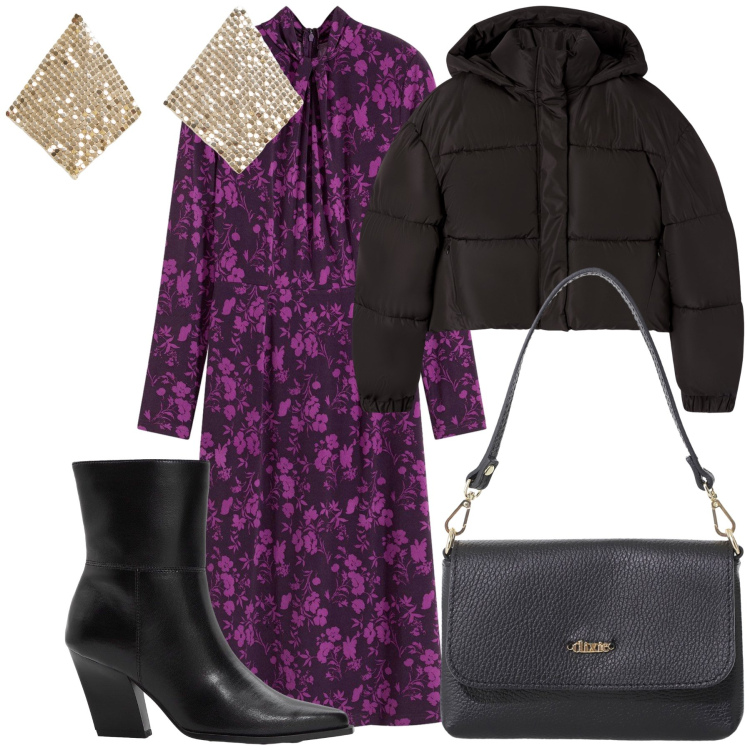 Outfit donna - Per la città. Stile Urban per Tutti i giorni. Abbinamento con vestiti midi/longuette, stivaletti, orecchini, bomber, borse a tracolla.