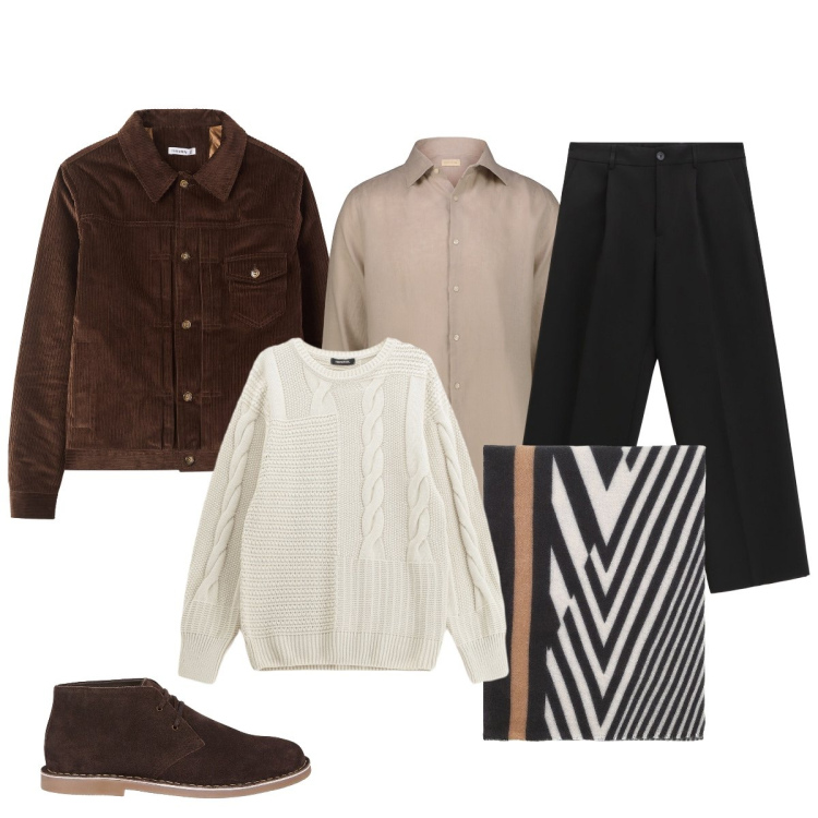 Outfit uomo - Ottobre. Stile Trendy per Tutti i giorni. Abbinamento con giacche, sciarpe, pantaloni, maglieria, camicie, stivali e stivaletti.