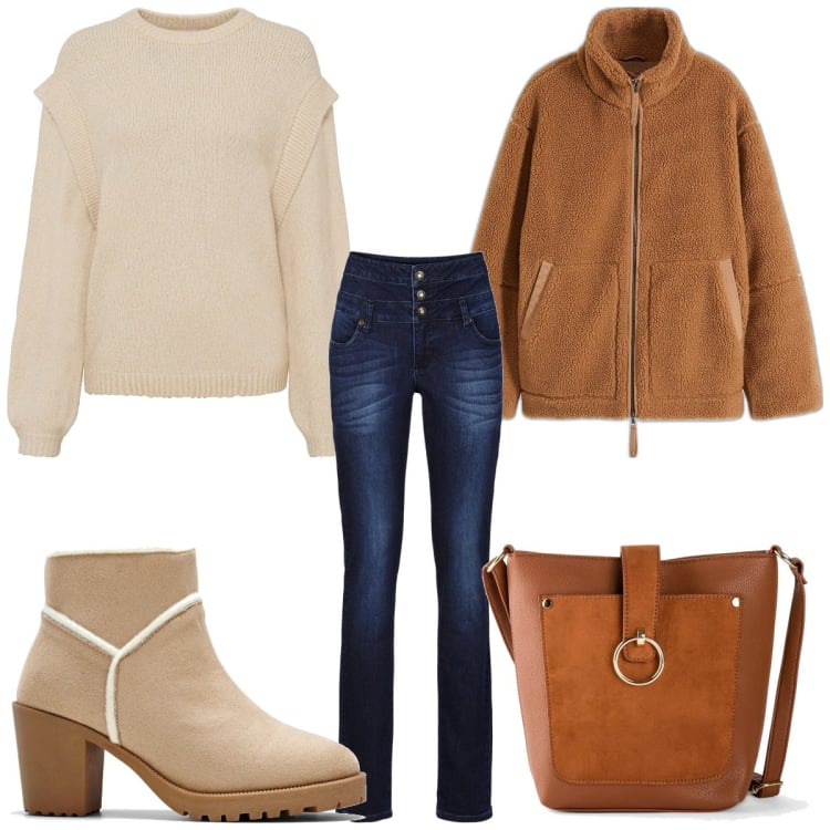 Outfit femme - Tendance en octobre. Style Tendance pour Tous les jours. Assortir avec sacs en bandoulière, blazers, pulls, bottines, jean skinny.
