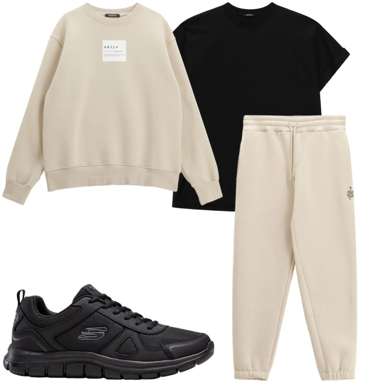 Outfit uomo - Corsa mattutina. Stile Casual per Sport. Abbinamento con sneakers, felpe, t-shirt, pantaloni.