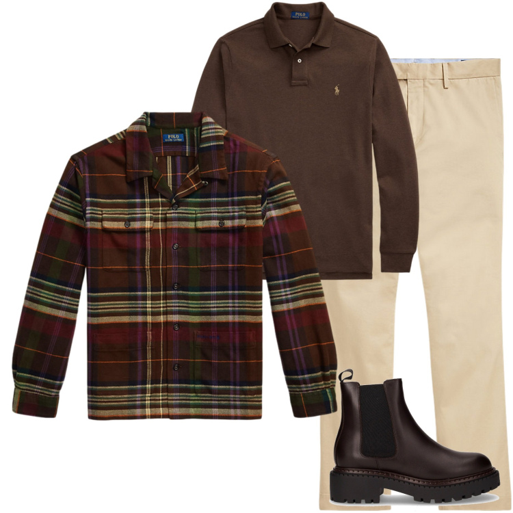 Outfit uomo - Giacca scozzese. Stile Urban per Tutti i giorni. Abbinamento con pantaloni chino, polo, giacche, stivali e stivaletti.