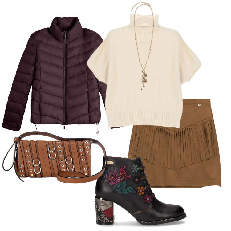 Outfit donna - Total look #2262210. Stile Glamour per Serata fuori. Abbinamento con borse a spalla, maglieria, piumini, minigonne, ciondoli, stivaletti.