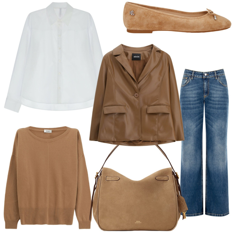 Outfit donna - Elevated casual. Stile Casual chic per Tutti i giorni. Abbinamento con jeans, camicie, maglieria, blazer, ballerine, borse a mano.