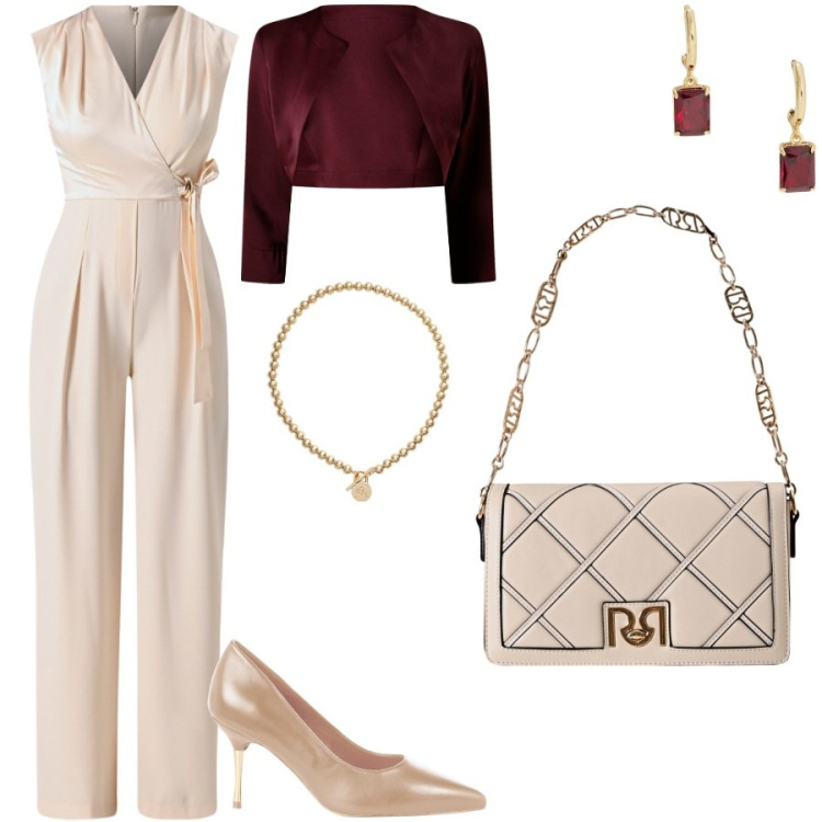 Outfit donna - Serata di gala. Stile Chic per Serata fuori. Abbinamento con vestiti chemisier, décolleté, borse a tracolla, bolero, collane, orecchini.