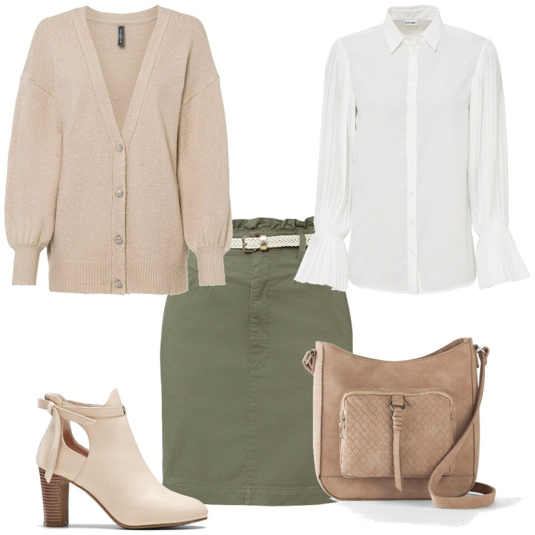 Outfit femme - Basique #5351. Style Basique pour Tous les jours. Assortir avec chemisiers, sacs en bandoulière, bottines, gilets sans manche, jupes.