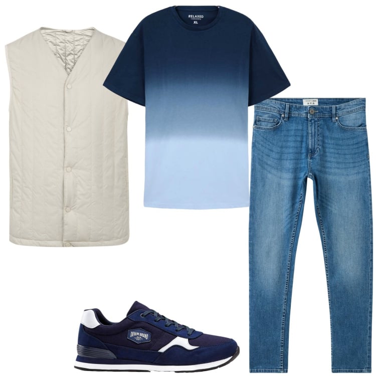 Outfit uomo - Total look #2262257. Stile Casual per Tutti i giorni. Abbinamento con sneakers, t-shirt, jeans skinny, piumini.