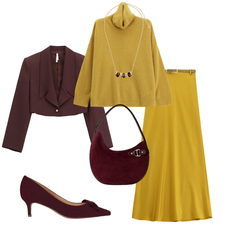 Outfit donna - Total look #2262311. Stile Bon Ton per Serata fuori. Abbinamento con gonne lunghe, blazer, maglieria, collane, décolleté, borse a spalla.