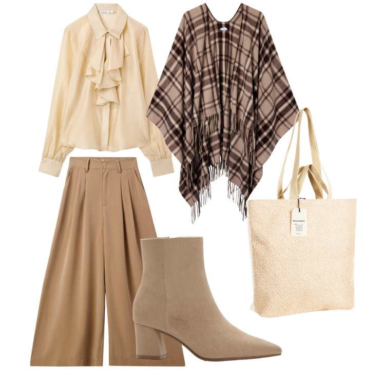 Outfit donna - Tonalità tenui d\'autunno. Stile Casual chic per Tutti i giorni. Abbinamento con stivaletti, camicie, pantaloni, cappotti, borse tote.