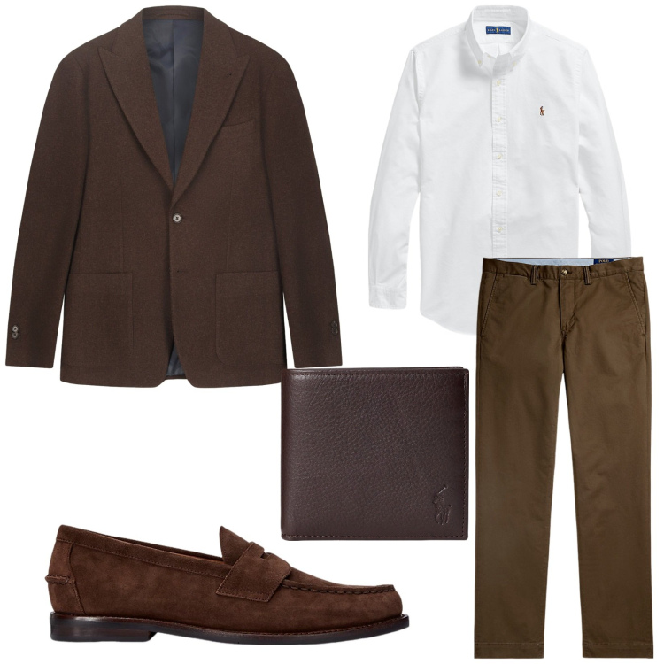 Outfit uomo - Total look #2262325. Stile Business/Elegante per Ufficio. Abbinamento con camicie, scarpe stringate, portafogli, pantaloni chino, giacche.