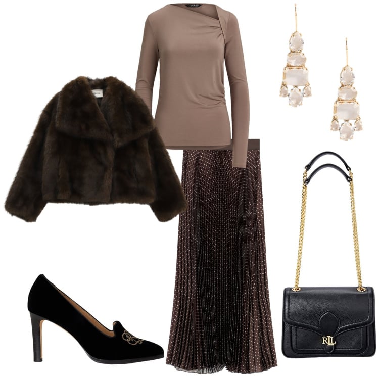 Outfit donna - Total look #2262327. Stile Bon Ton per Cerimonia. Abbinamento con gonne lunghe, blazer, top, décolleté, orecchini, borse a spalla.