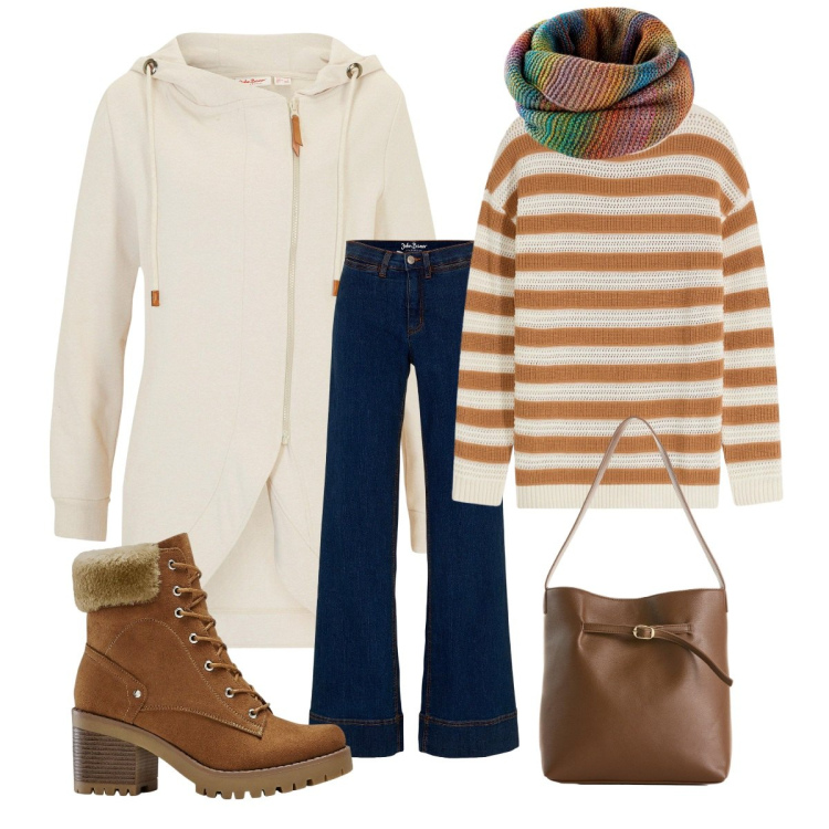Outfit donna - Total look #2262335. Stile Casual chic per Tutti i giorni. Abbinamento con jeans, stivaletti, blazer, maglieria, borse a mano, foulard.