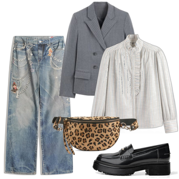 Outfit mujer - Trendy look. Estilo Trendy para Todos los días. Combinación con vaqueros, riñoneras, blazers, camisas, mocasines.