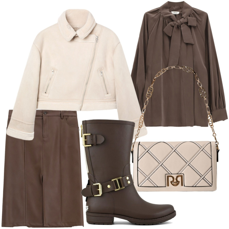 Outfit donna - Il ritorno del montone. Stile Glamour per Scuola/Università. Abbinamento con giacche, gonne, bluse, borse a tracolla, stivali.