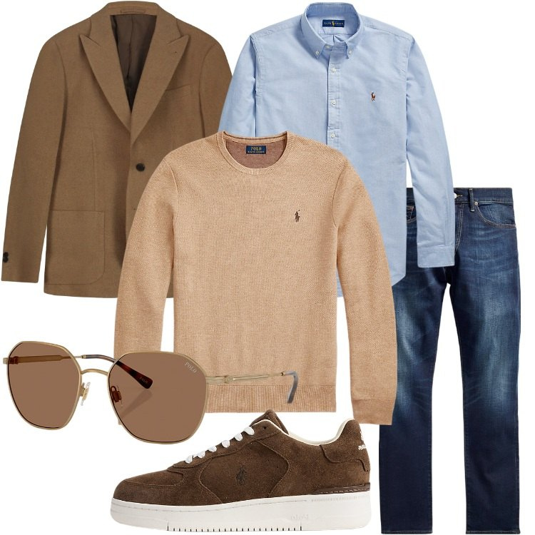 Outfit uomo - L’arte del layering. Stile Trendy per Tutti i giorni. Abbinamento con sneakers, camicie, jeans, maglieria, occhiali da sole, giacche.
