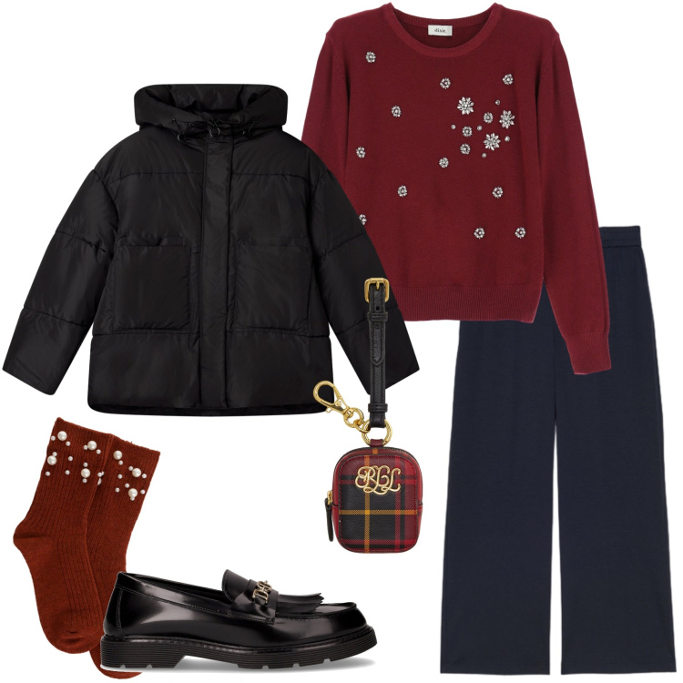 Outfit donna - Urban style. Stile Urban per Tutti i giorni. Abbinamento con bomber, maglieria, calzini, pochette, mocassini, pantaloni.