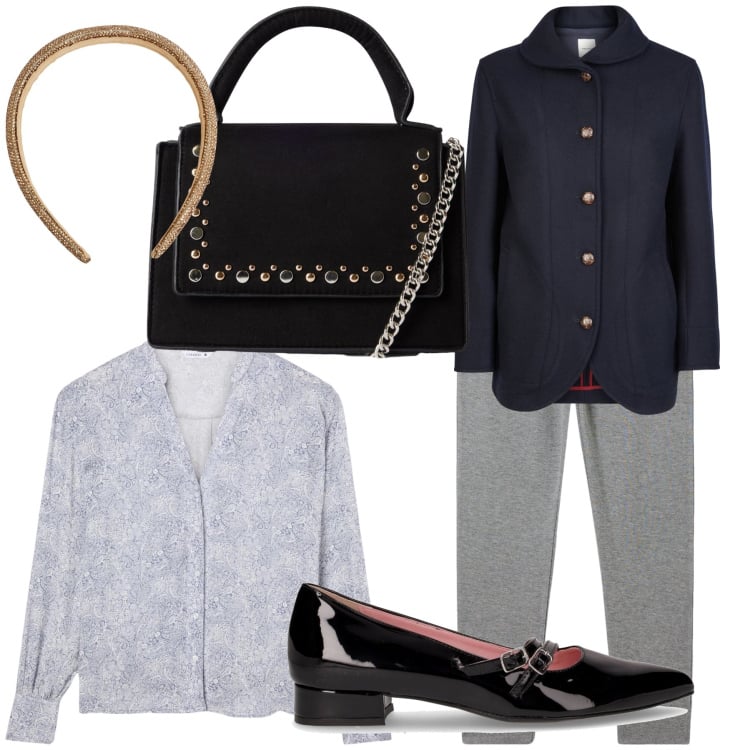 Outfit donna - Sabato. Stile Urban per Tutti i giorni. Abbinamento con pantaloni, cerchietti, borse a tracolla, camicie, ballerine, blazer.