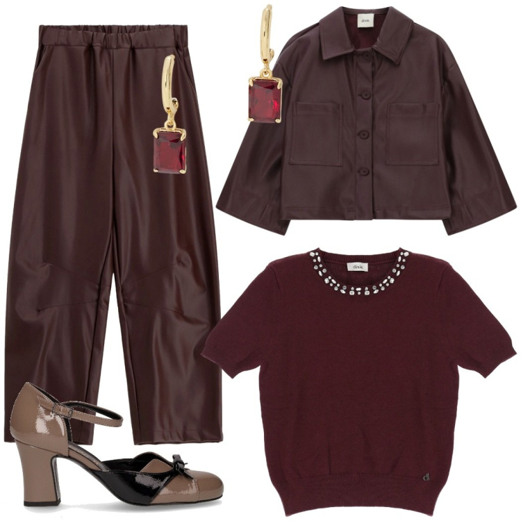 Outfit donna - Tono su tono. Stile Trendy per Tutti i giorni. Abbinamento con blazer, maglieria, pantaloni, orecchini, décolleté.