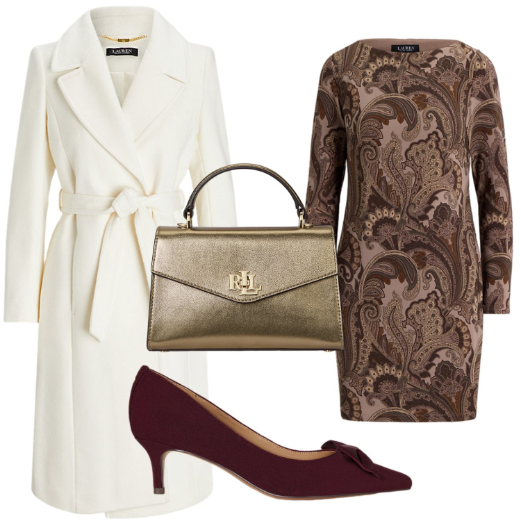 Outfit donna - Il tubino cult. Stile Chic per Ufficio. Abbinamento con vestiti, cappotti, décolleté, borse a mano.