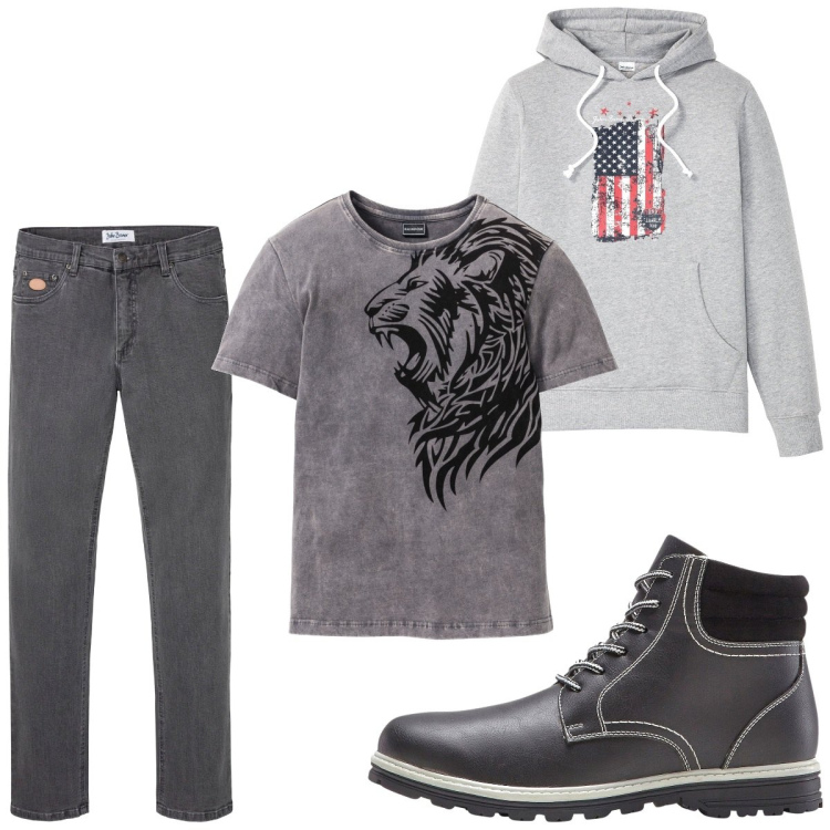 Outfit homme - Urban #4906. Style Urban pour Tous les jours. Assortir avec t-shirts, jean slim, bottes, sweats à capuche.