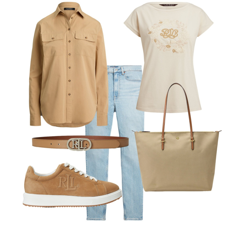Outfit donna - Lauren casual. Stile Casual per Tutti i giorni. Abbinamento con borse tote, jeans slim fit, cinture, sneakers, camicie, t-shirt.