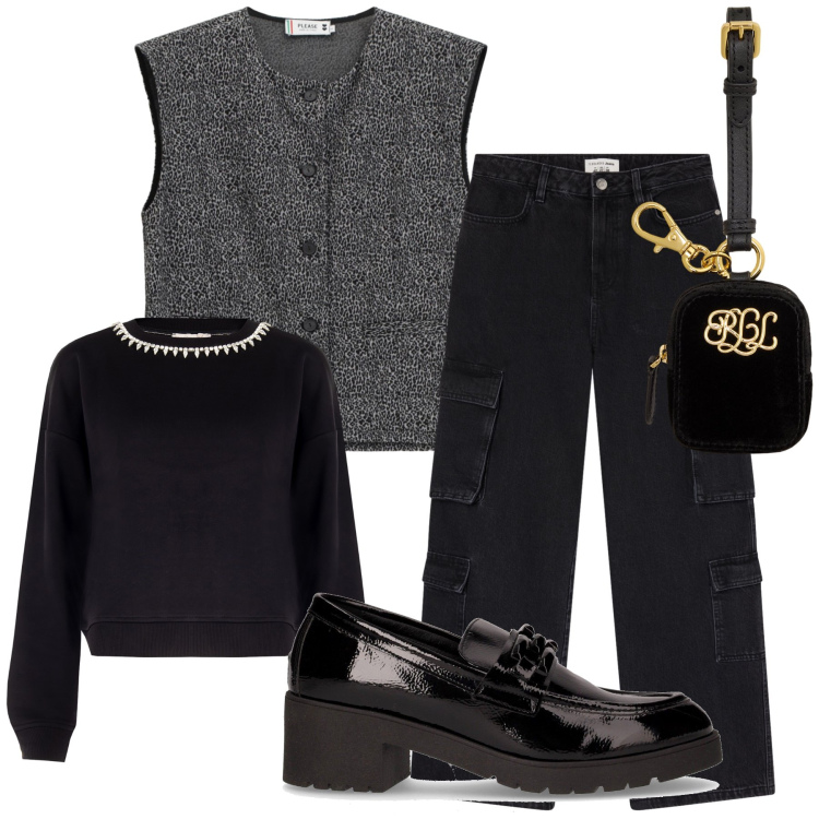 Outfit donna - Lei lui. Stile Mannish per Tutti i giorni. Abbinamento con jeans, gilet, felpe, pochette, mocassini.