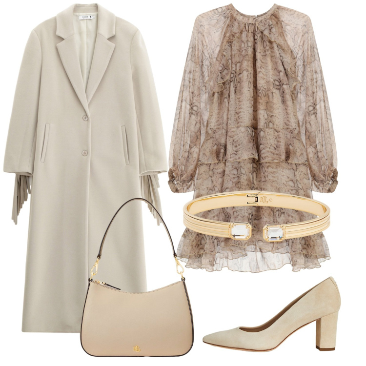 Outfit donna - Semplice e romantica. Stile Romantica per Serata fuori. Abbinamento con cappotti, vestiti corti, braccialetti, borse a spalla, décolleté.