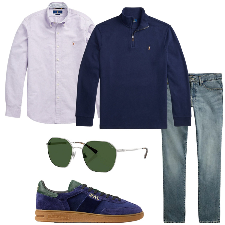 Outfit uomo - Total look #2262507. Stile Trendy per Tutti i giorni. Abbinamento con camicie, jeans, occhiali da sole, sneakers, pullovers.