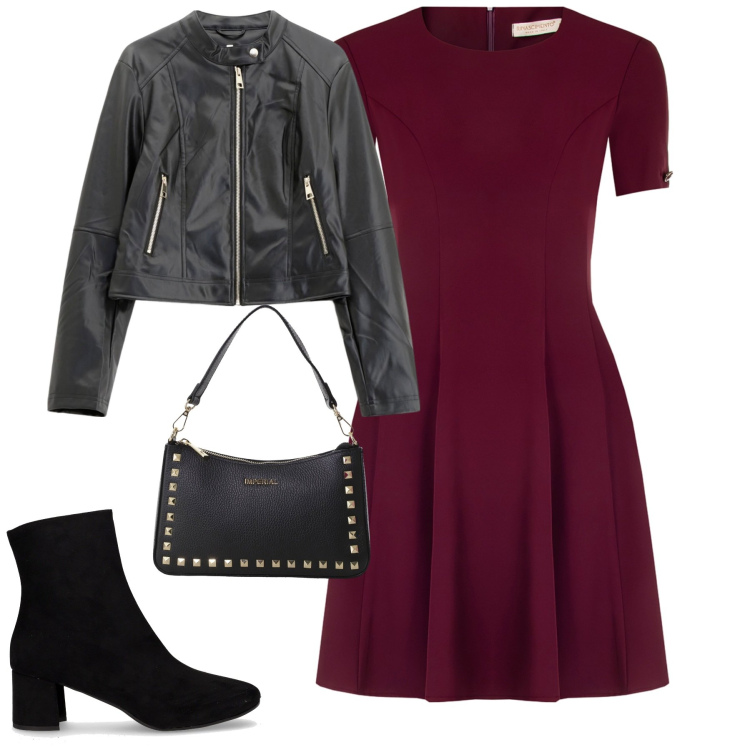 Outfit donna - Total look #2262510. Stile Trendy per Tutti i giorni. Abbinamento con vestiti corti, giacche, pochette, stivaletti.
