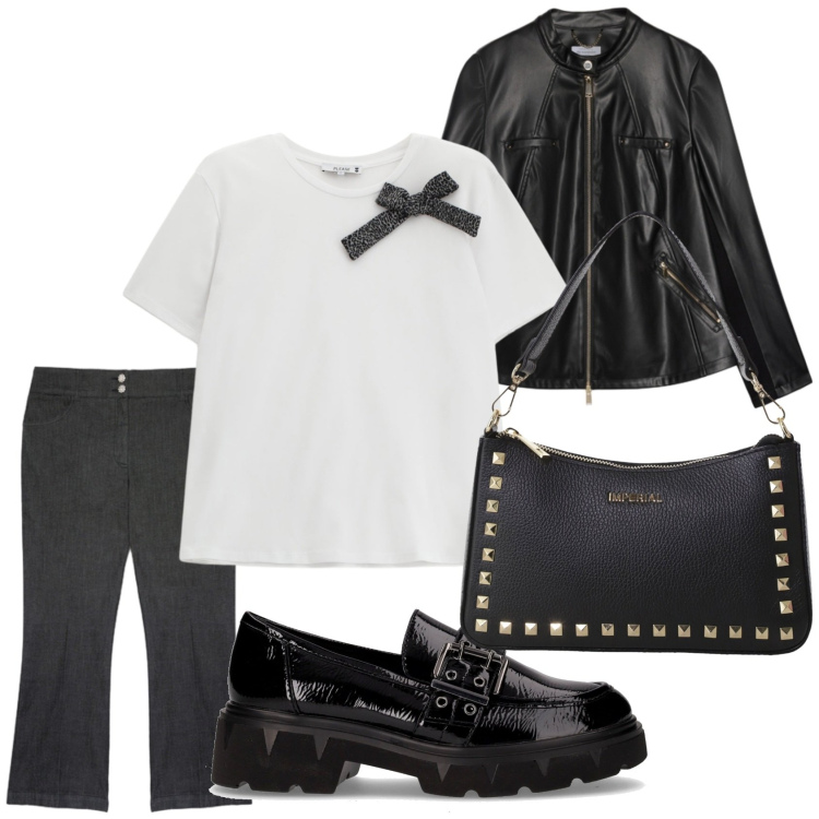 Outfit donna - Total look #2262517. Stile Chic per Tutti i giorni. Abbinamento con t-shirt, pochette, giacche, mocassini, jeans.